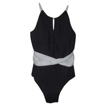New Anthropologie High-Neck One-Piece Plunge Swimsuit B&amp;W Small Ruched W... - $856.64 MXN
