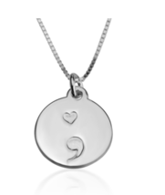 Semicolon Pendant With Heart Necklace: Sterling Silver, 24K Gold, Rose Gold - £79.92 GBP