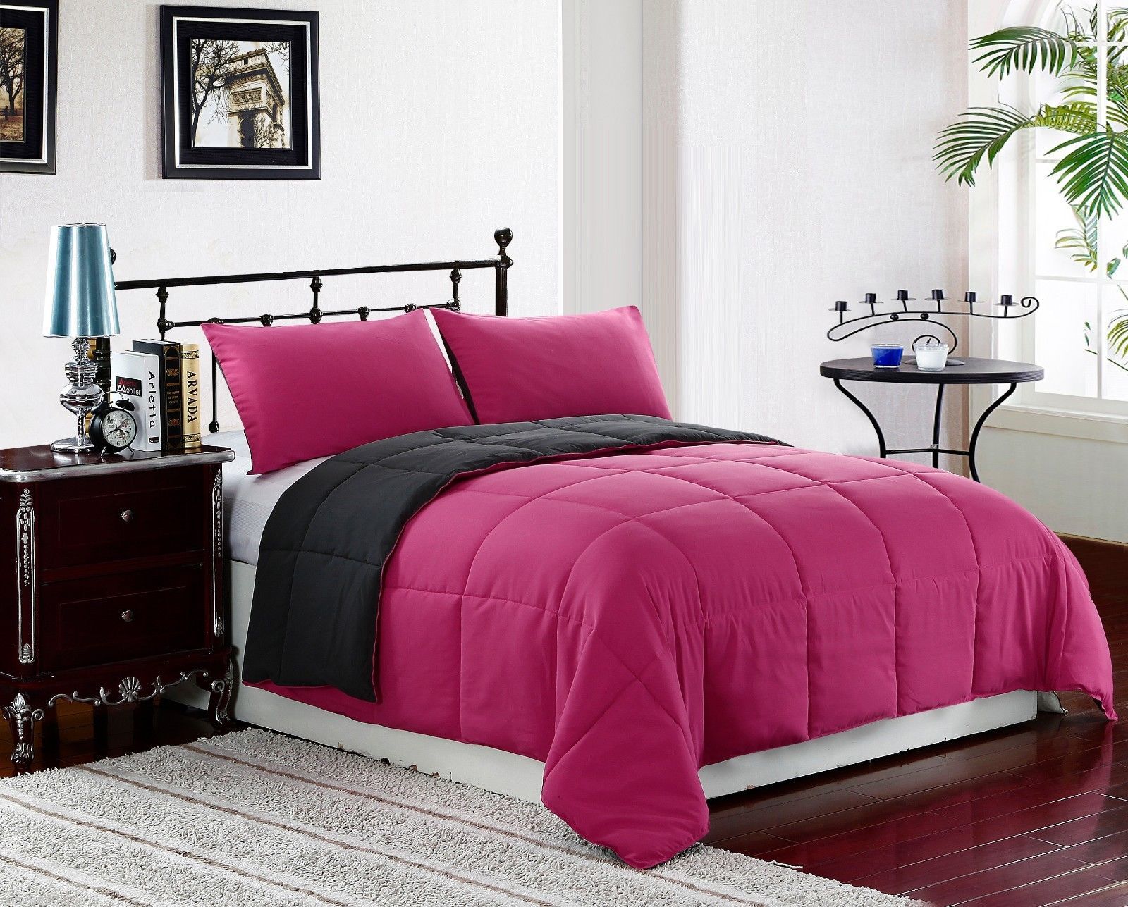GREY/PINK 3pc FULL/QUEEN Size Bed Reversible Down Alternative Comforter Set - $32.88
