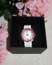 Raynell watch metallic red and white rubber new - $28.76