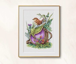 Summer Bird cross stitch fairy pattern pdf - Bird nest cross stitch magi... - £8.53 GBP