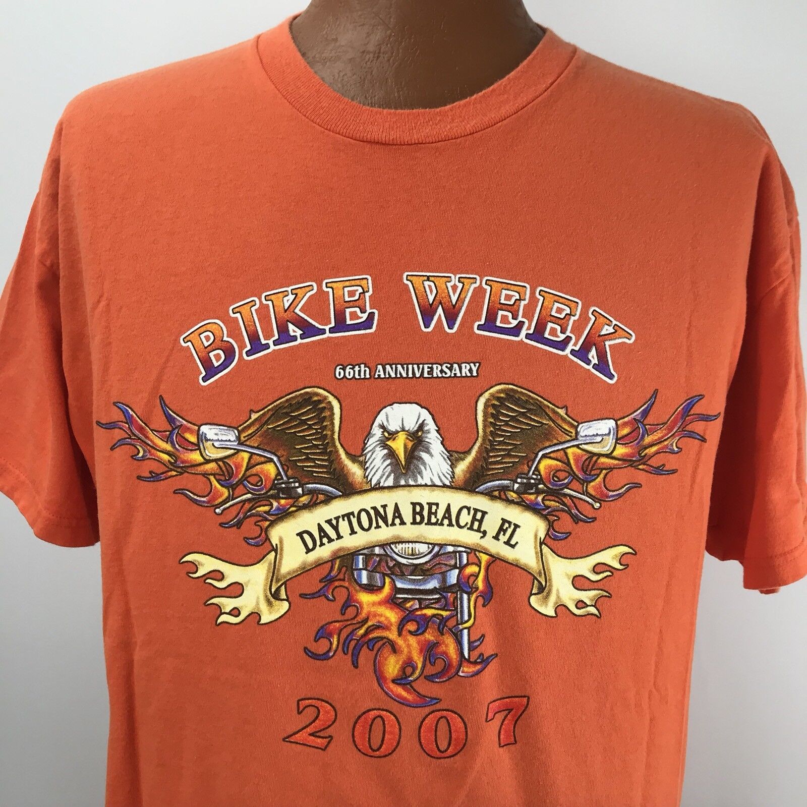 Primary image for Daytona Bike Week 66th Anniversary 2007 Orange Motorcycle XL T Shirt