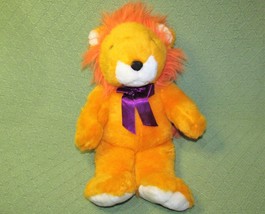 16&quot; Sugar Loaf Orange Lion Purple Ribbon Plush Stuffed Animal White Feet Ears - £11.07 GBP