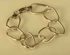 Vintage Sterling Sign 925 DGS Turkey Oval Shape Large Rolo Chain Bracelet Size 8 - £43.52 GBP