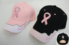 Hope Believe Breast Cancer Awareness Pink Ribbon Hat Ball Cap Pink Black New! - £8.03 GBP