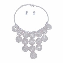 Fashion Women Chunky Twisted Rigid Collar Wire Ball Drop Silver Necklace Set 20" - $58.80