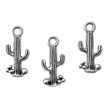 50 pcs Cactus Charms Silver Two Sided Bead Drops Pendant Bead Findings 16x9mm - £6.85 GBP