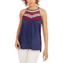 No Boundaries Juniors Crochet Trim Halter Sharkbite Hem Top Navy Size Medium - £9.24 GBP