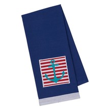 Kitchen Towel Design Imports Teal Anchor Boating Stripe 100% Cotton 18 x 28&quot; - £7.11 GBP