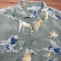 Tommy Bahama 100% Silk Mens Medium Green Floral Button Up Shirt Short Sl... - $24.54