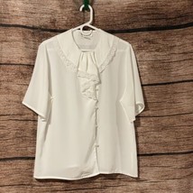 Jordan Button Down Blouse, Size 14, White, Polyester, Short Sleeve - £19.97 GBP