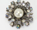 Costume Jewelry Rhinestone Broch Pin Faux Pearl Silver Tone - £10.20 GBP