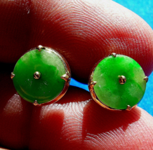 Earth mined Green Jade Antique Deco Earrings Elegant Victorian Studs 18k Gold - £3,165.02 GBP