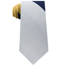 TOMMY HILFIGER Yellow Navy Blue Silver Gray Tri-Color Panel Silk Twill Tie - $24.99