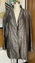 EILEEN FISHER Woman Silk Jacket 1X 2X Plus Size silver Crinkle Coat - $183.15