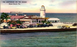 Miami Beach, FL Postcard &quot;The Lighthouse on the Ocean&quot; Seafood Restaurant LINEN - £4.63 GBP