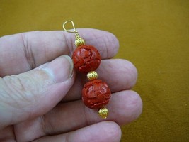 (J-18) RED ROUND CINNABAR Pendant necklace carved wood lacquer bead jewelry - £7.58 GBP
