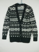 Bass Cardigan Sweater Women&#39;s Small Black White Fair Isle Knit Button Do... - £11.78 GBP