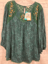 Mason &amp; Belle Womens 3X Tempesta Lace Tunic Top Green Embroidered Paisle... - £19.96 GBP