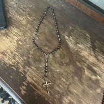 Vintage Black Plastic Bakelite Beaded ITALY Rosary Silver Tone Crucifix ... - £14.32 GBP