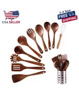 11 Piece Wooden Kitchen Utensils Set - Stylish Spoons and Spatula for Co... - $45.85 CAD