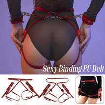 Sexy Gothic Punk Red Harness Waist Belt w/ Handcuffs Bow Tie Binding Body Strap - £11.88 GBP+