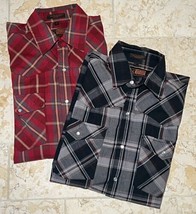 Lot 2 Canyon Guide Outfitters Pearl Snap L/S Shirt Mens Medium Red Black  Plaid - £23.27 GBP