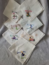 7 Vintage Hand Embroidered Weekday Handkerchiefs 9&quot;x9&quot; - £22.37 GBP