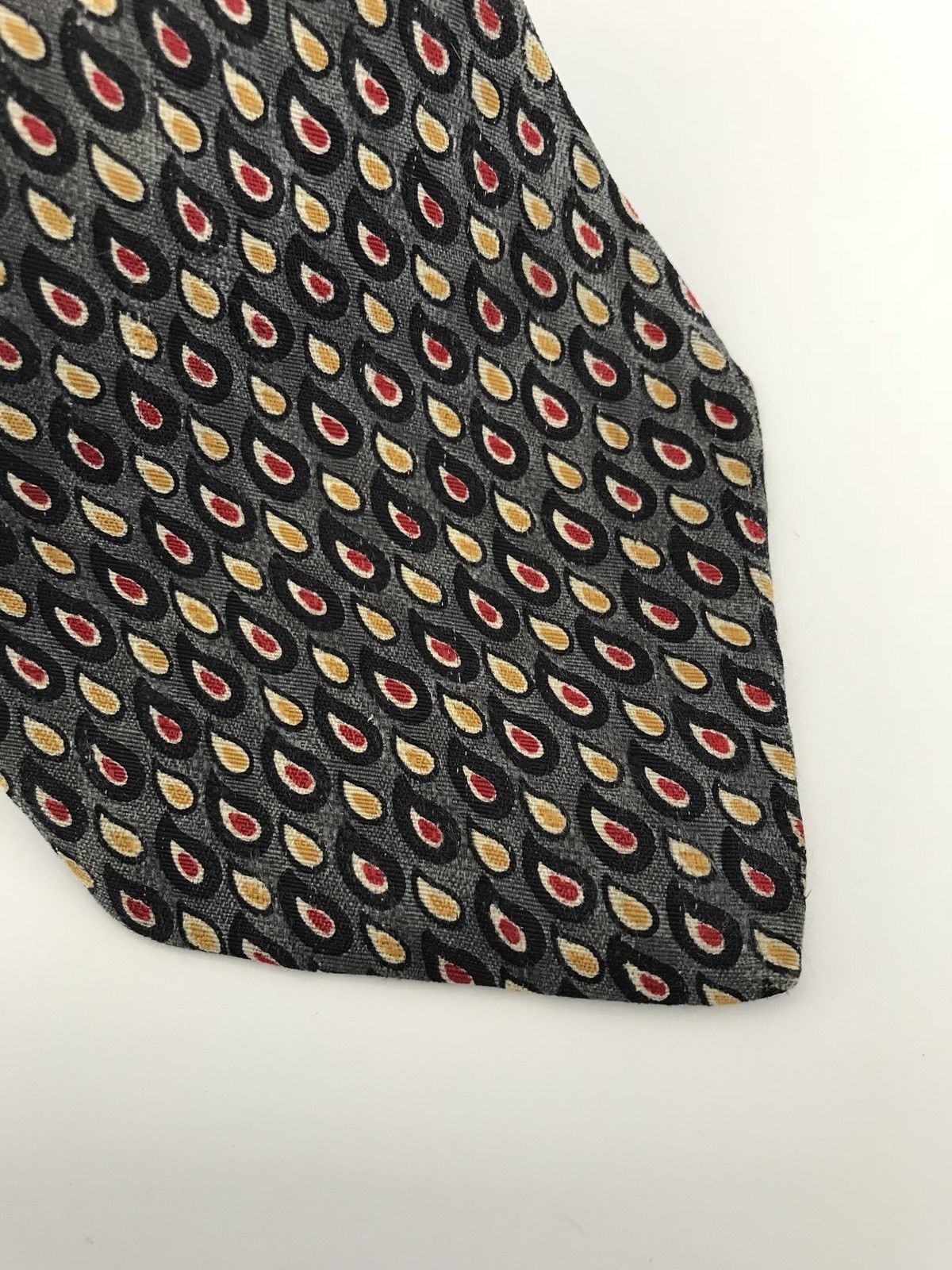 Gant Men's Tie Brown Teardrop  Red Yellow 4" x 57" Silk Made in USA #BT 213 - $4.99