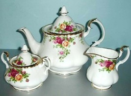 Royal Albert Old Country Roses Teapot-Sugar-Creamer 3 PC. Tea Completer ... - $158.30