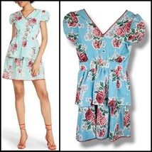 Betsey Johnson Midi Dress Womens Size Small Tiered Seersucker Aqua Blue Roses - £27.27 GBP