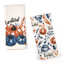 The Fine Living Company 2pc Thankful Grateful Dish Towels 18x28 Blue Orange - $197.14 MXN