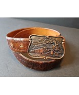 VTG Mens WATHNE Brown Leather Belt sz 36 with 5473 Pennsylvania Railroad... - $106.54 CAD