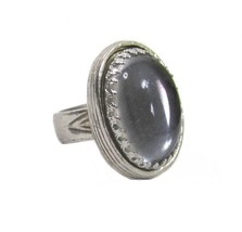 Vintage Chunky Glass Dome Stone Silver Ring Size 6 Translucent Clear - £11.64 GBP