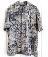 Tori Richards Men&#39;s Large Hawaiian Silk Shirt Tan Gray Indigo Wood Block... - $37.61