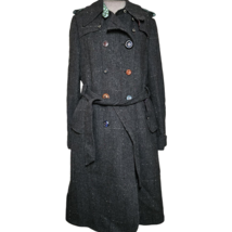 Dark Gray Belted Wool Blend Trench Coat Size Large  - $74.25