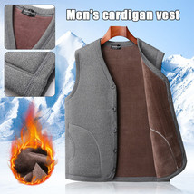 Men Retro Warm Button Cardigan Sweater Thickened Vest Sleeveless Casual Clothes - £17.17 GBP