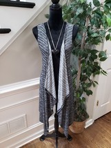 Poetry Women&#39;s Gray &amp; White  Open Front Sleeveless Vest Cardigan Sweater M - $24.75