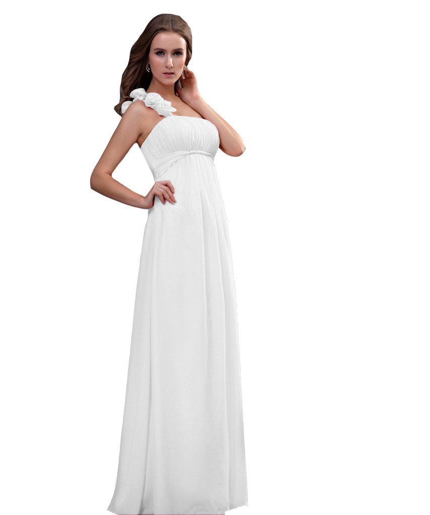 Kivary Women's Long Floral One Shoulder Prom Bridesmaid Dresses White US 8