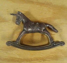 001B Vintage Brass Rocking Horse Unicorn 5&quot; Long - $19.99