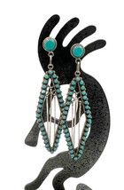 Vintage Zuni Handmade Sterling Silver Turquoise Petit Point Dangle Earrings - £279.76 GBP