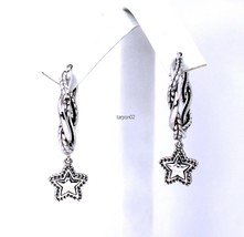 John Hardy JAI Twisted Symbols-Love STAR Charm Hoop Sterling Silver Earrings NIB - £114.68 GBP