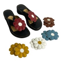 Strictly Comfort Womens Leather Black Sandals 7 M Removable Colored Flower - £18.54 GBP