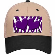 Purple White Zebra Purple Centered Hearts Novelty Khaki Mesh License Plate Hat - £23.31 GBP