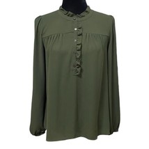 Loft Dark Green Ruffle Chiffon Long Sleeve Blouse Size XS - $14.99