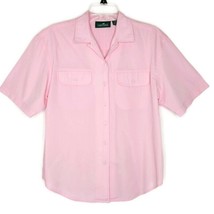 Cabin Creek Womens Shirt Size Medium Button Up Short Sleeve Pockets Solid Pink - £11.04 GBP