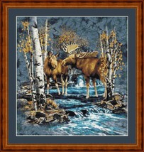 MOOSE MEETING- pdf x cross stitch chart Original Artwork  Steven Michael... - £9.59 GBP