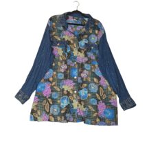 KOOS of Course Womens 2X Button Up Blouse Long Sleeve Blue Floral Semi S... - $13.71