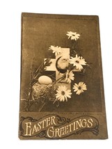 Vintage Easter Greetings Postcard With Chick &amp; Daisies - $13.46