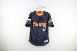 Vintage Boys Size Large Spell Out Detroit Tigers Baseball Jersey Blue Polyester - £19.74 GBP